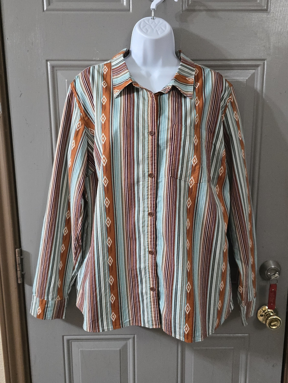 Shyanne Men's Striped Button-Down in Rust & Teal